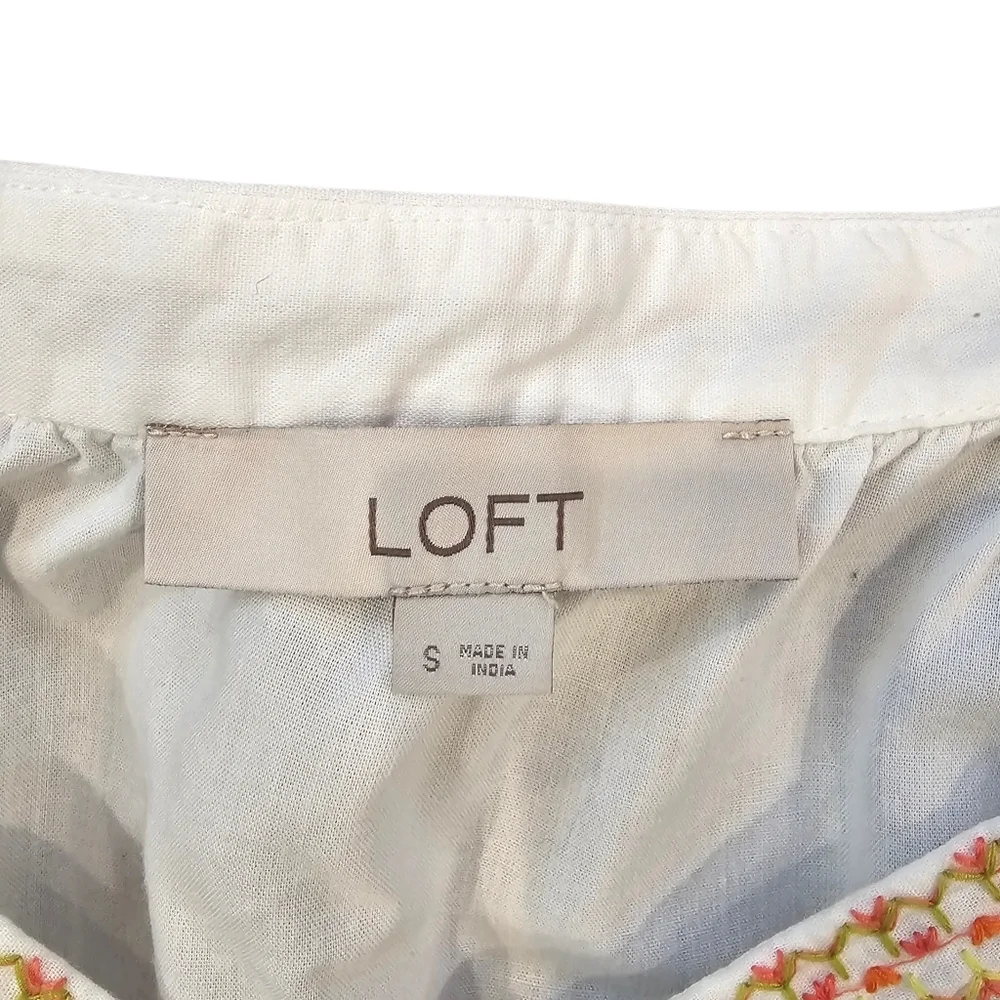 LOFT White Blouse with Colorful Embroidery